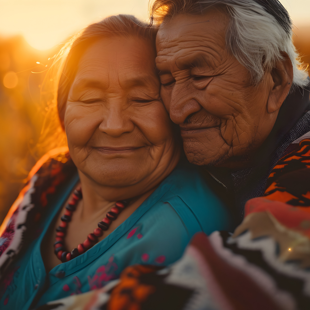 Couple hugging in Arizona during sunset