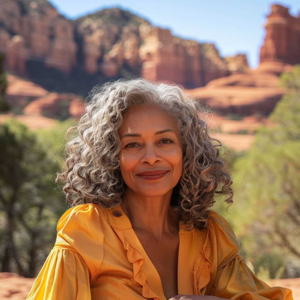 Woman standing outside in front of canyons in Arizona
